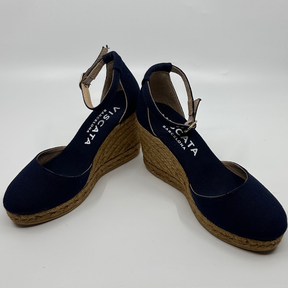 Women's Viscata Barcelona Satuna Canvas Navy Espadrille Wedges, 35 - Picture 8 of 10